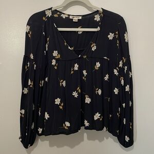 Billabong Floral Print Boho Flowing Long Balloon Sleeve Blouse Top Shir Genius